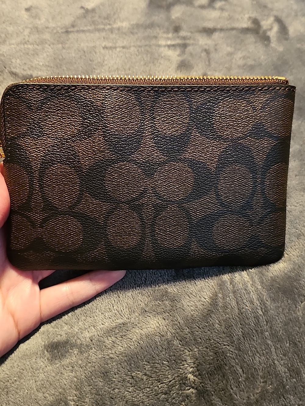 Coach Brown Signature Wristlet with Purple Leather Strip - Picture 5 of 15